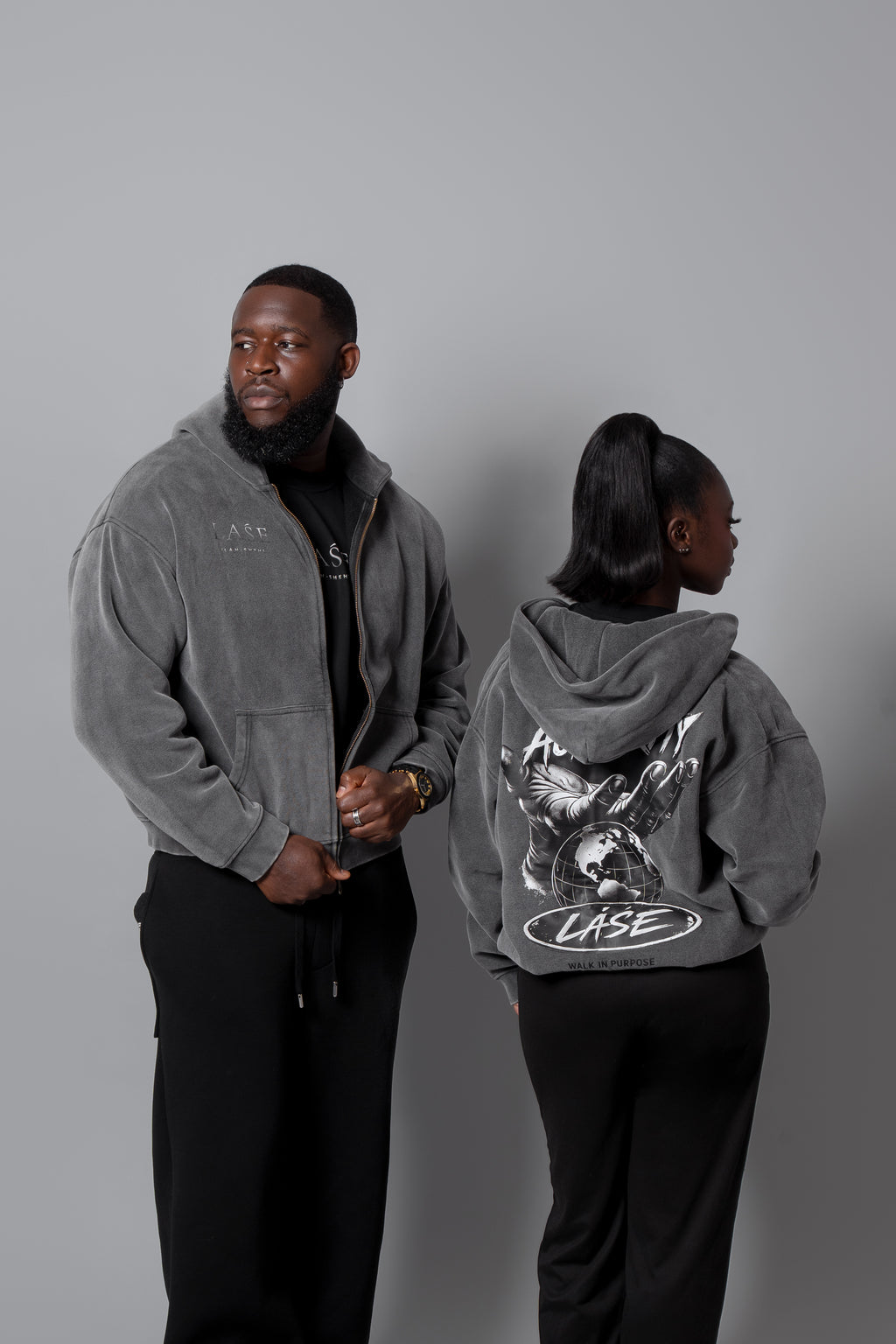 LAŚE Zip Hoodie — Vintage Black