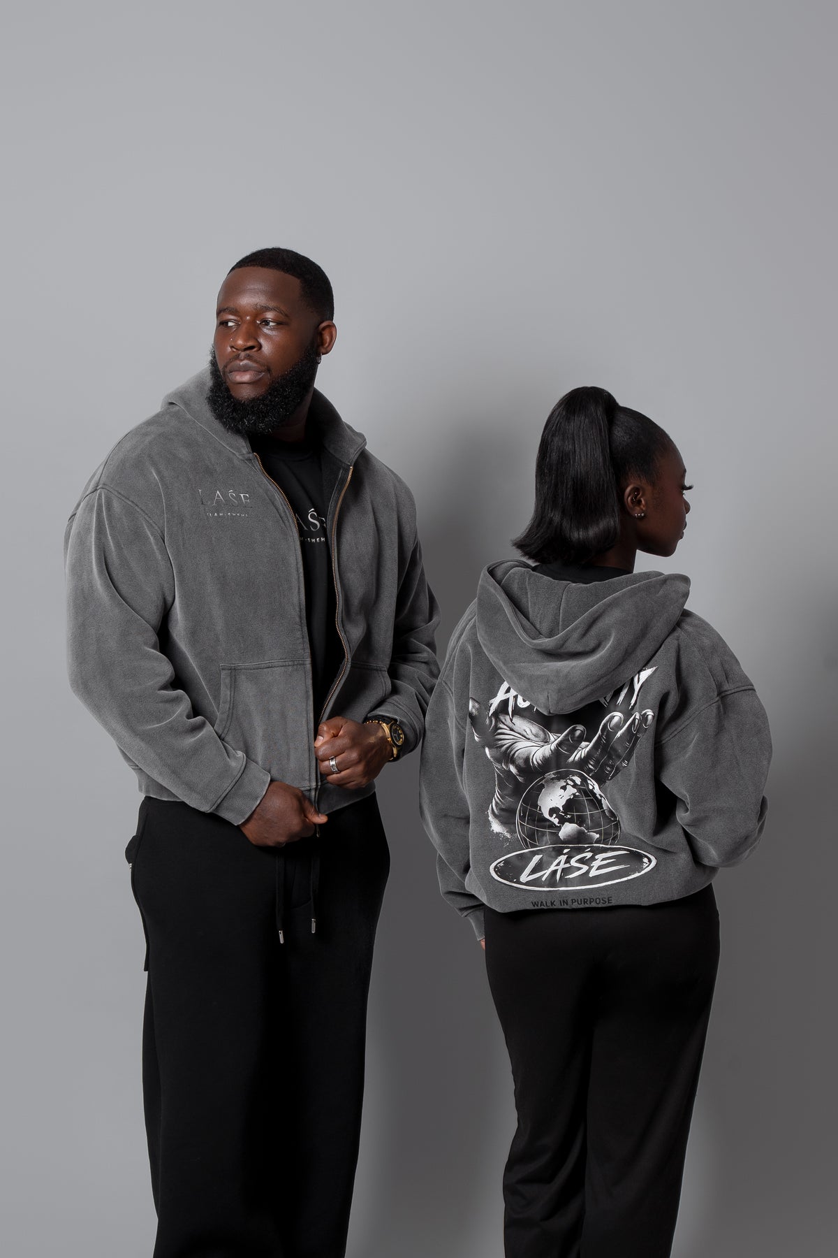LAŚE Zip Hoodie — Vintage Black